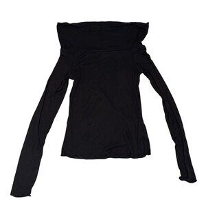 NWT Adanola Sheer Foldover Black Long Sleeve Off Shoulder Top Women's Small S